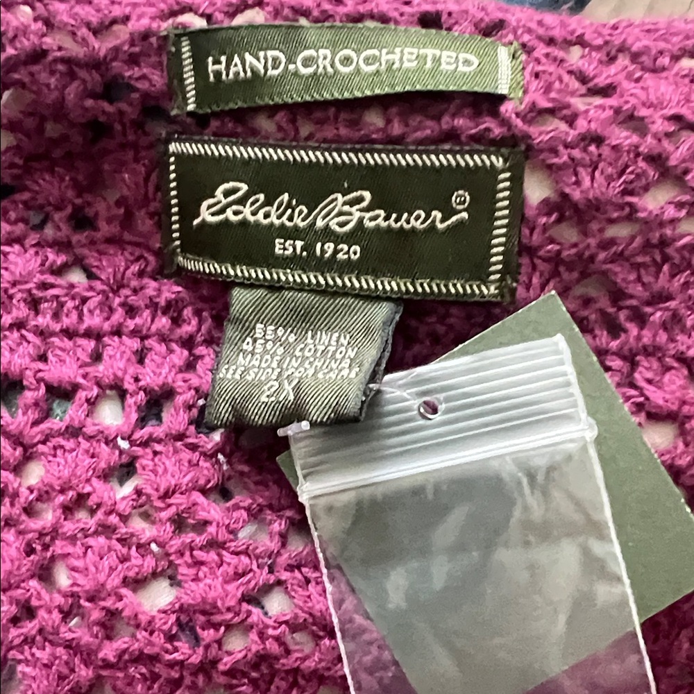 Eddie Bauer Elegant Plum Hand Crocheted Button Front Sweater - Picture 4 of 6